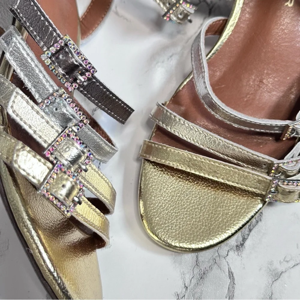 Kurt Geiger Metallic Gold Bling Block Heel Sandals Party Pagent kids girls 2/33